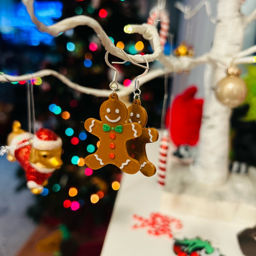 Gingerbread Earrings 3D Printed & Handmade